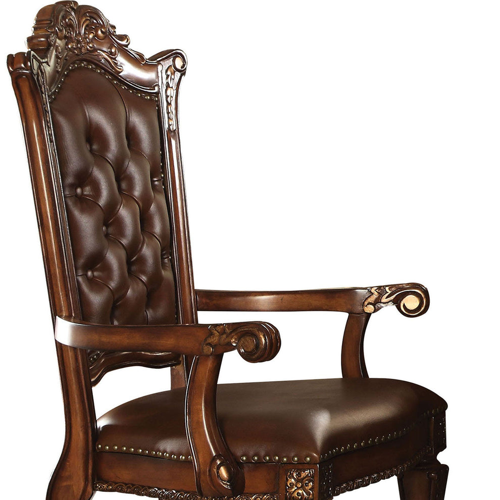 Leather Upholstered Arm Chair In Cherry Brown By Benzara | Armchairs | Modishstore - 5