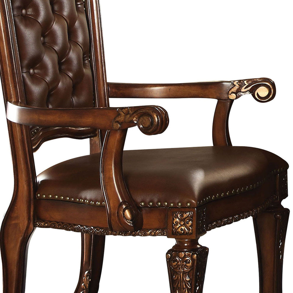 Leather Upholstered Arm Chair In Cherry Brown By Benzara | Armchairs | Modishstore - 6