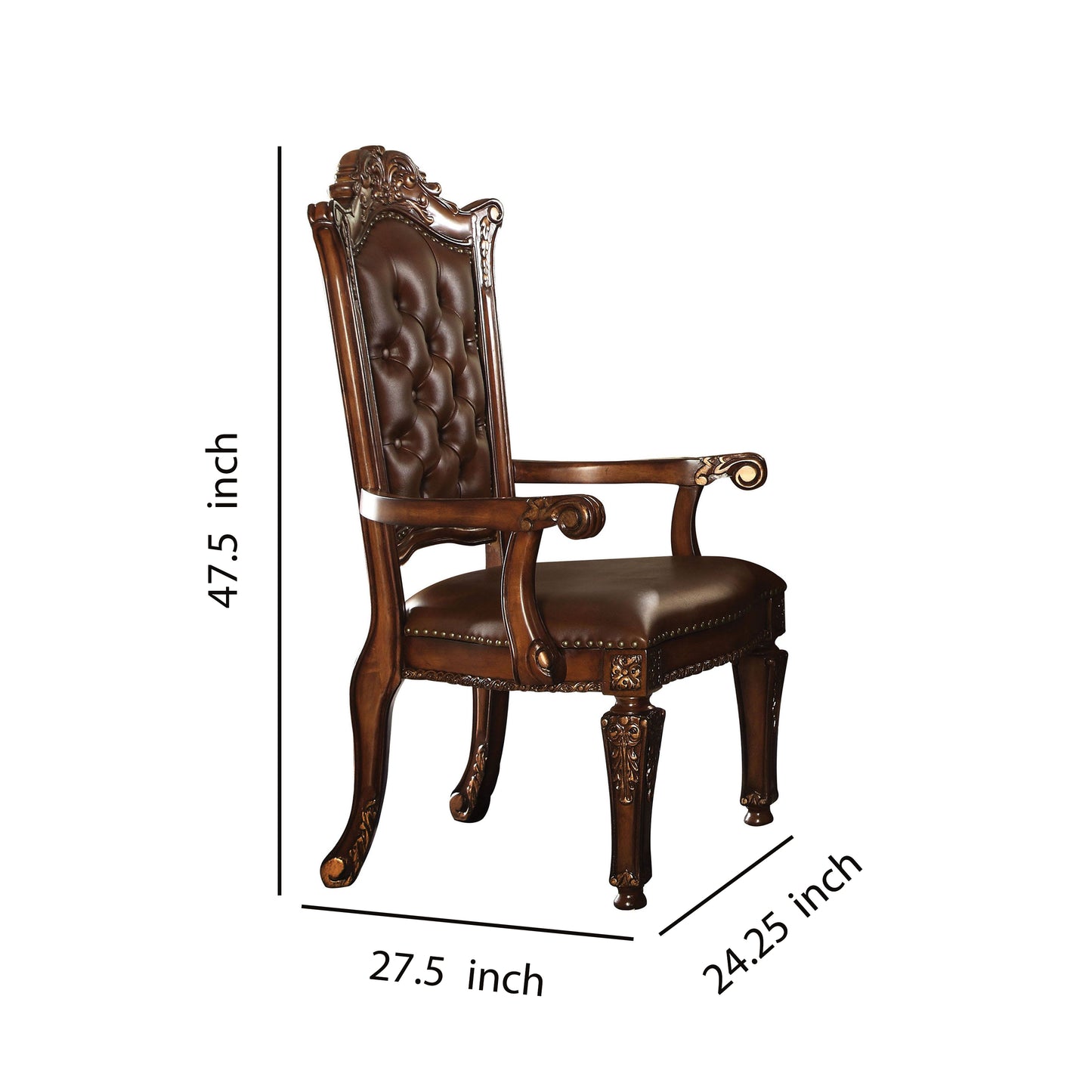 Leather Upholstered Arm Chair In Cherry Brown By Benzara | Armchairs | Modishstore - 3