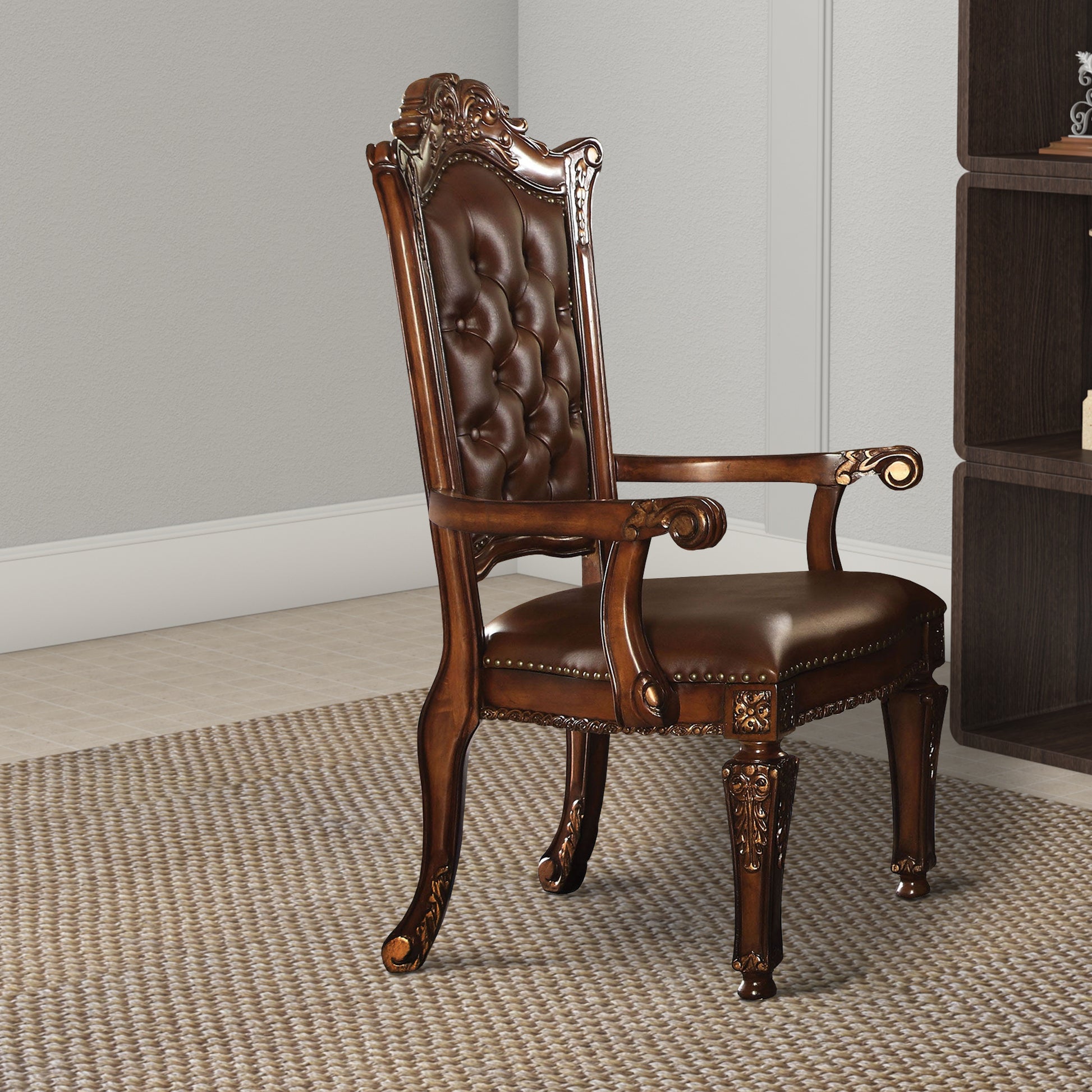 Leather Upholstered Arm Chair In Cherry Brown By Benzara | Armchairs | Modishstore