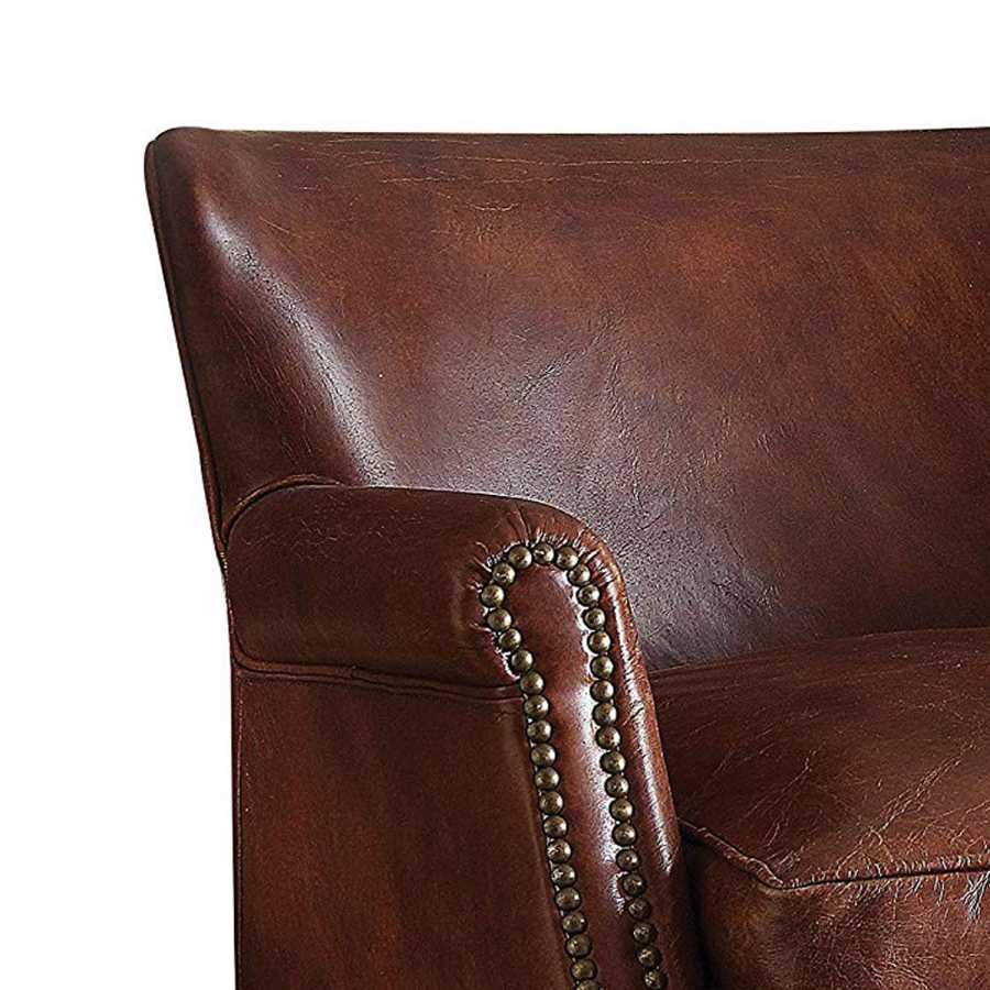 Leather Upholstered Accent Chair With Nail Head Trim, Dark Brown By Benzara | Accent Chairs |  Modishstore  - 3