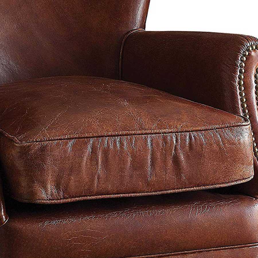Leather Upholstered Accent Chair With Nail Head Trim, Dark Brown By Benzara | Accent Chairs |  Modishstore  - 4