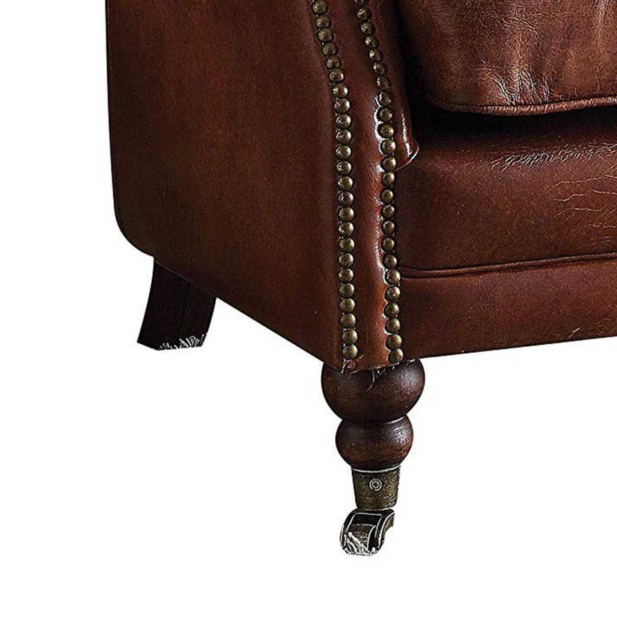 Leather Upholstered Accent Chair With Nail Head Trim, Dark Brown By Benzara | Accent Chairs |  Modishstore  - 5