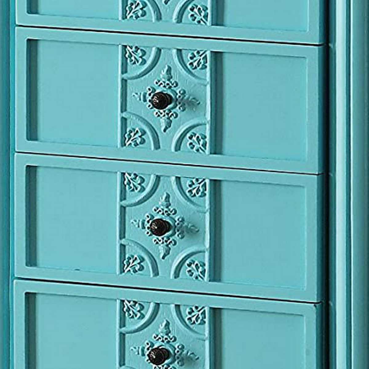 5 Drawer Jewelry Armoire With Flip Top Mirror And Fluted Legs, Blue By Benzara | Drawers |  Modishstore  - 2