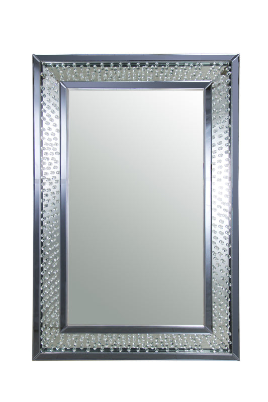 Rectangular Wall Accent Mirror With Crystal Insert Frame, Silver By Benzara | Mirrors |  Modishstore 