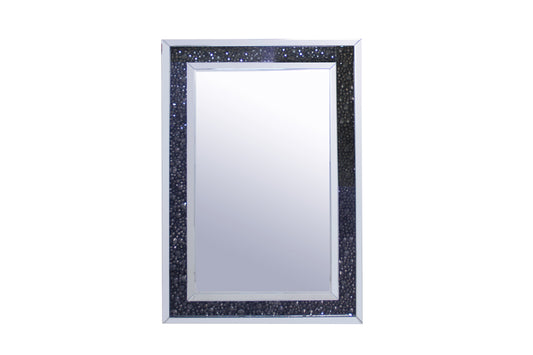 Rectangular Wall Accent Mirror With Black Crystal Insert In Mirrored Frame By Benzara | Mirrors |  Modishstore 