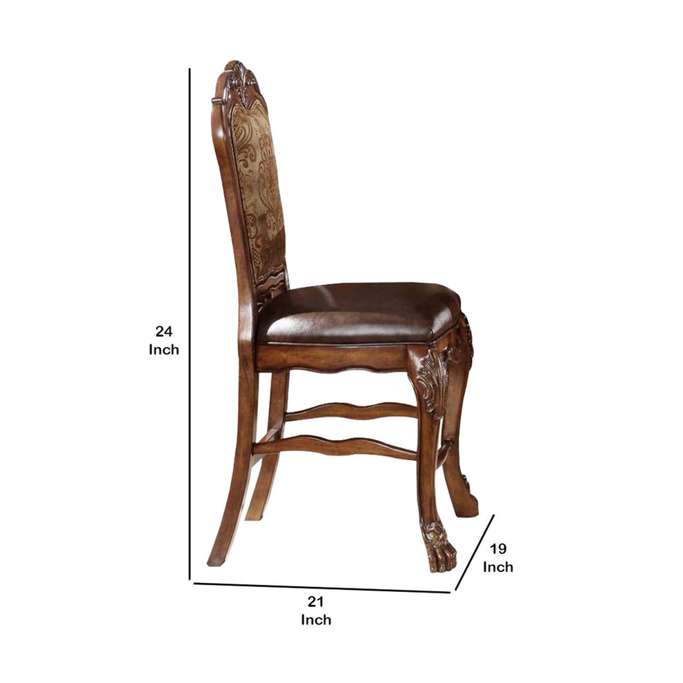 Leatherette Side Chair With Crown Top And Claw Feet, Set Of 2, Brown By Benzara | Side Chairs |  Modishstore  - 5