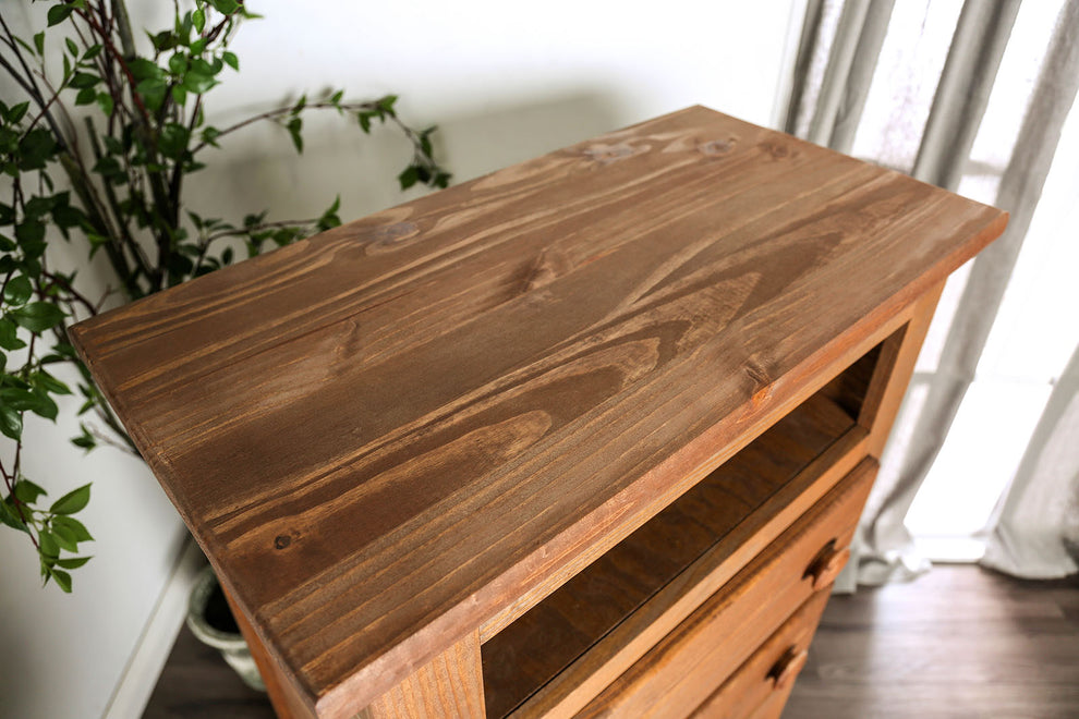 Wooden 4 Drawers Media Chest With 1 Top Shelf In Mahogany Finish, Brown By Benzara | Drawers |  Modishstore  - 3