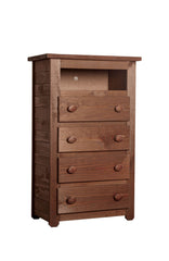 Wooden 4 Drawers Media Chest With 1 Top Shelf In Mahogany Finish, Brown By Benzara
