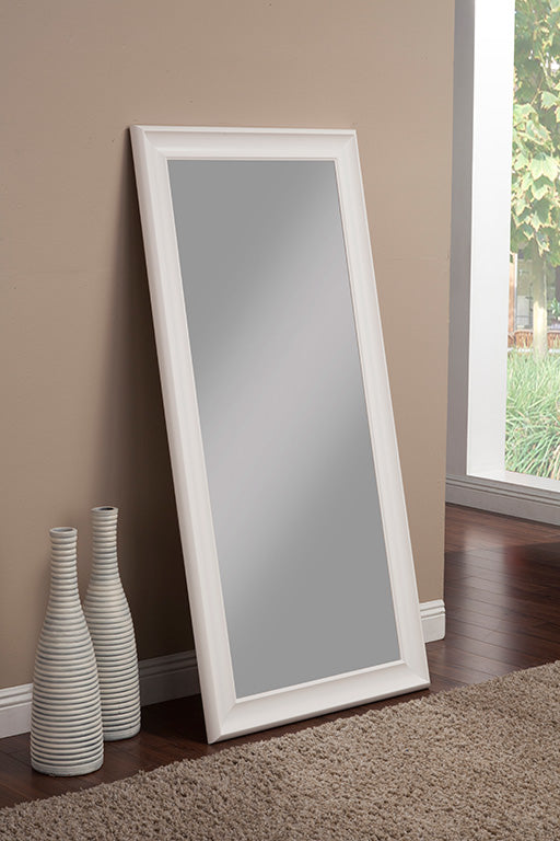 Full Length Leaner Mirror With A Rectangular Polystyrene Frame, White By Benzara | Mirrors |  Modishstore 