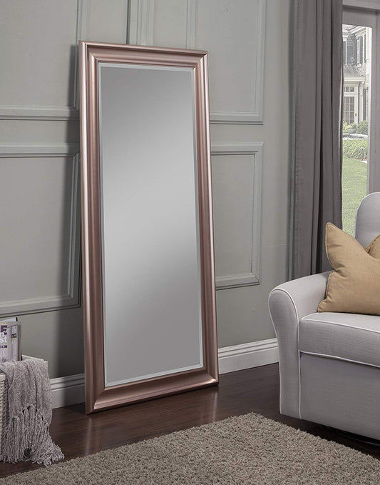 Full Length Leaner Mirror With A Rectangular Polystyrene Frame, Rose Gold By Benzara | Mirrors |  Modishstore 
