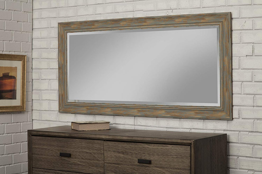 Farmhouse Style Full Length Leaner Mirror With Polystyrene Frame, Blue By Benzara | Mirrors |  Modishstore  - 2