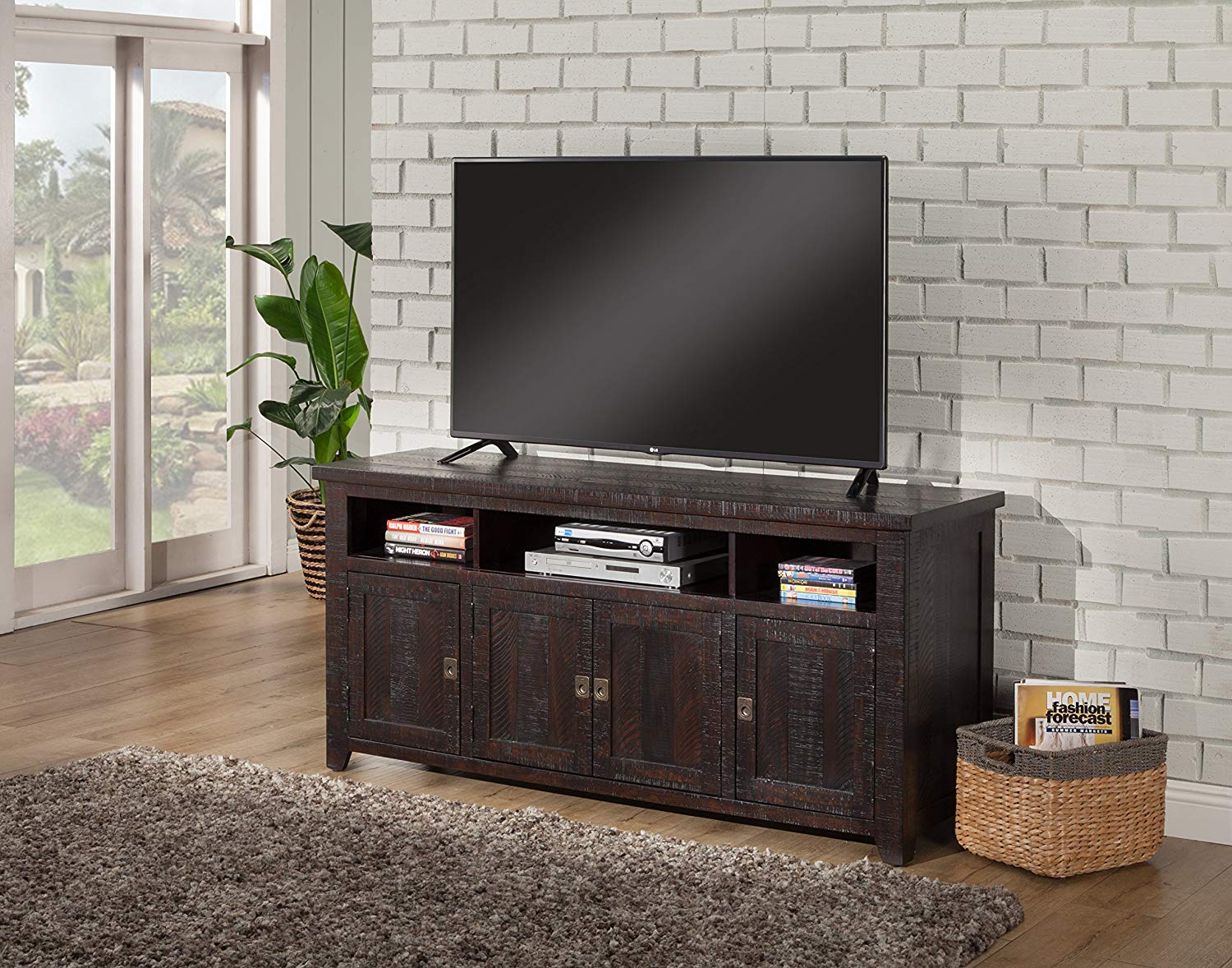Wooden Tv Stand With 3 Shelves And Cabinets, Espresso Brown  By Benzara | TV Stands |  Modishstore  - 5