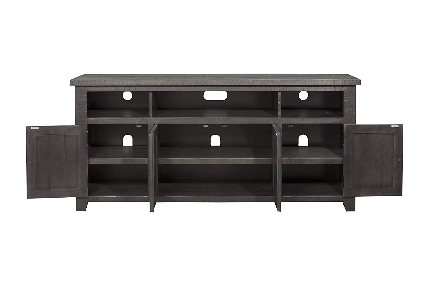 Wooden Tv Stand With 3 Shelves And Cabinets, Gray  By Benzara | TV Stands |  Modishstore  - 3