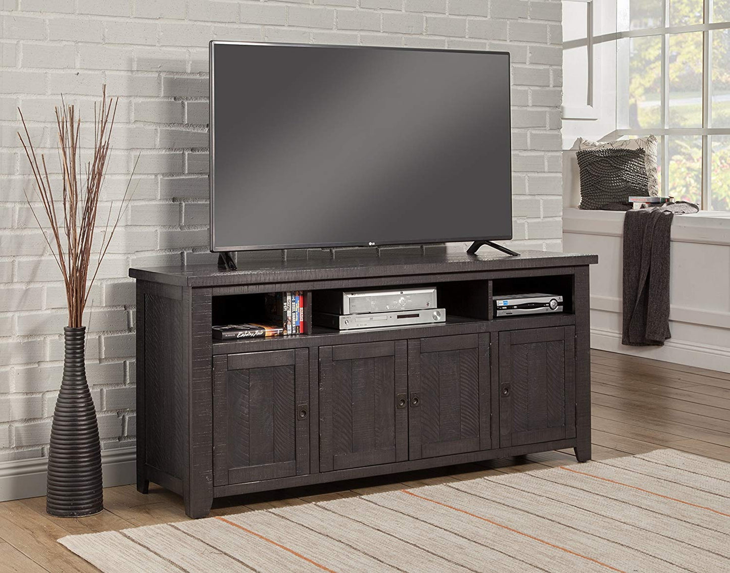 Wooden Tv Stand With 3 Shelves And Cabinets, Gray  By Benzara | TV Stands |  Modishstore  - 5