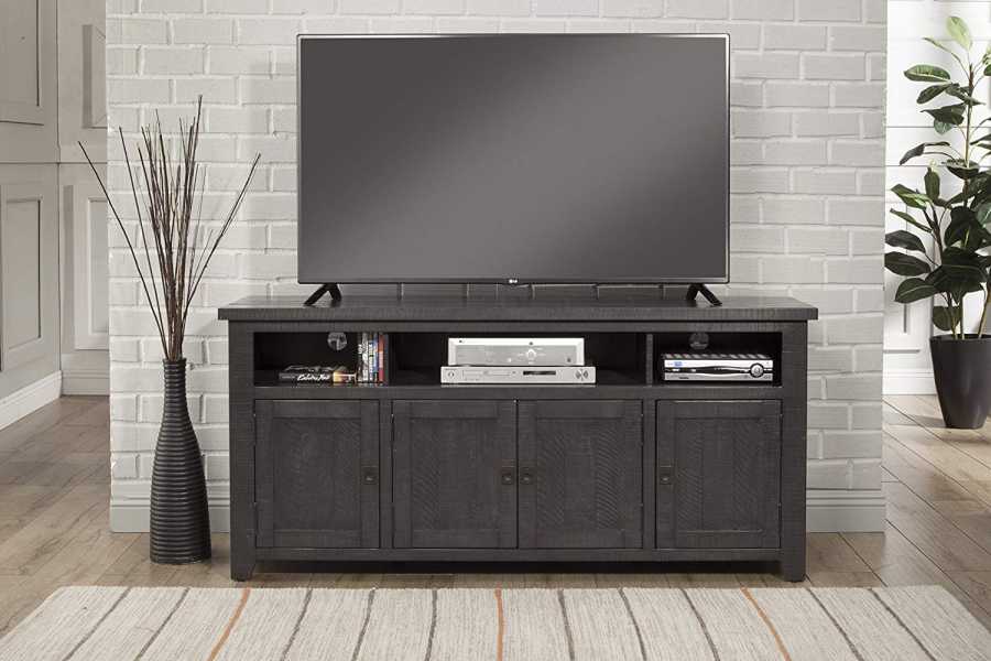 Wooden Tv Stand With 3 Shelves And Cabinets, Gray  By Benzara | TV Stands |  Modishstore  - 2