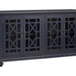 Wooden Tv Stand With Trellis Detailed Doors, Blue By Benzara | TV Stands |  Modishstore  - 2