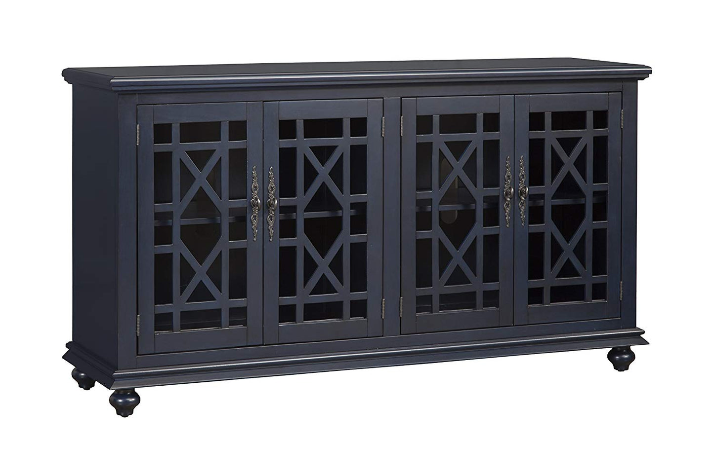 Wooden Tv Stand With Trellis Detailed Doors, Blue By Benzara | TV Stands |  Modishstore  - 2