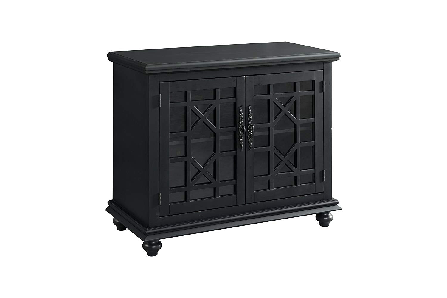 Wooden Tv Stand With Trellis Detailed Doors, Antique Black  By Benzara | TV Stands |  Modishstore  - 2