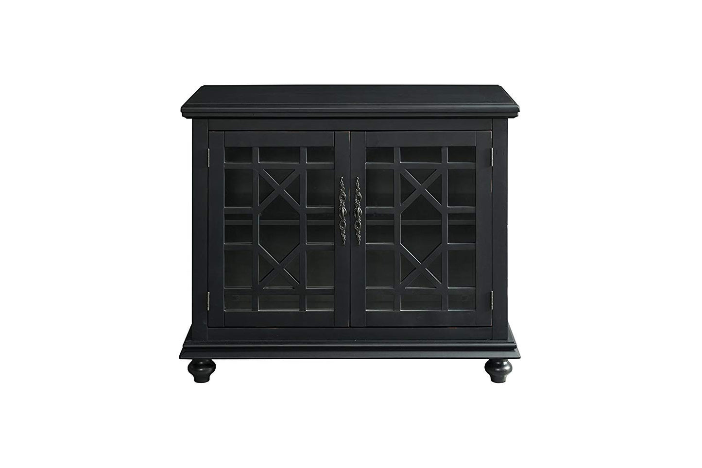 Wooden Tv Stand With Trellis Detailed Doors, Antique Black  By Benzara | TV Stands |  Modishstore  - 3