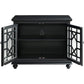 Wooden Tv Stand With Trellis Detailed Doors, Antique Black  By Benzara | TV Stands |  Modishstore  - 4