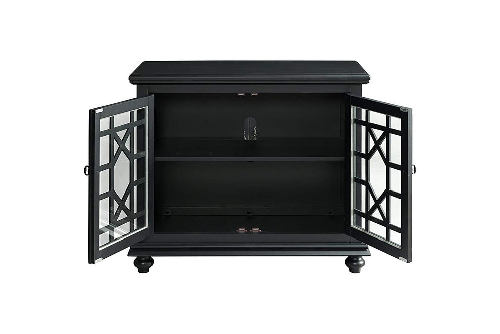 Wooden Tv Stand With Trellis Detailed Doors, Antique Black  By Benzara | TV Stands |  Modishstore  - 4