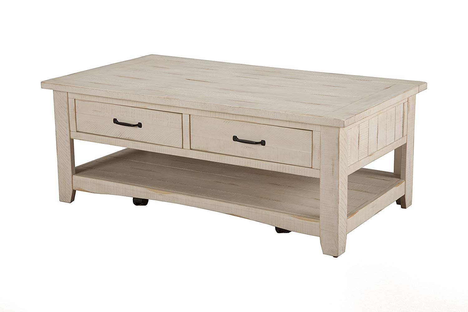 Wooden Coffee Table With Two Drawers, Antique White  By Benzara | Coffee Tables |  Modishstore  - 3