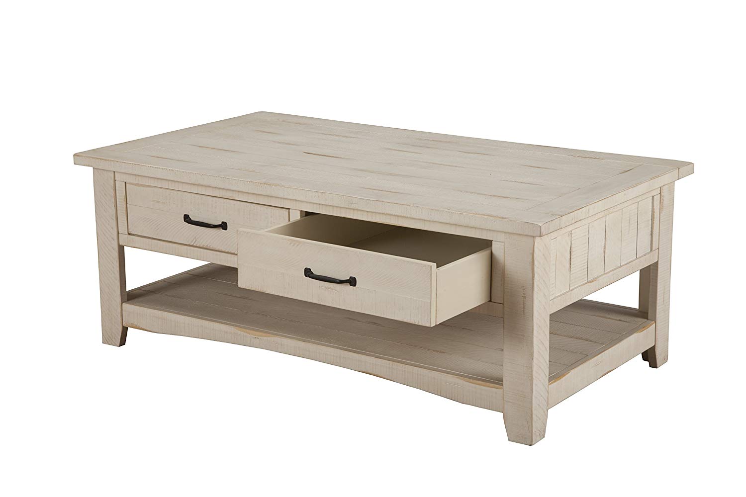 Wooden Coffee Table With Two Drawers, Antique White  By Benzara | Coffee Tables |  Modishstore  - 4