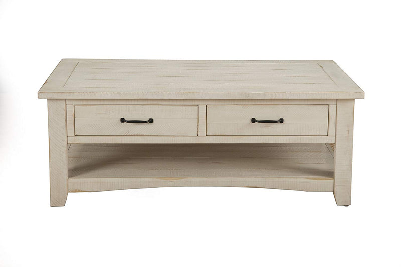Wooden Coffee Table With Two Drawers, Antique White  By Benzara | Coffee Tables |  Modishstore 