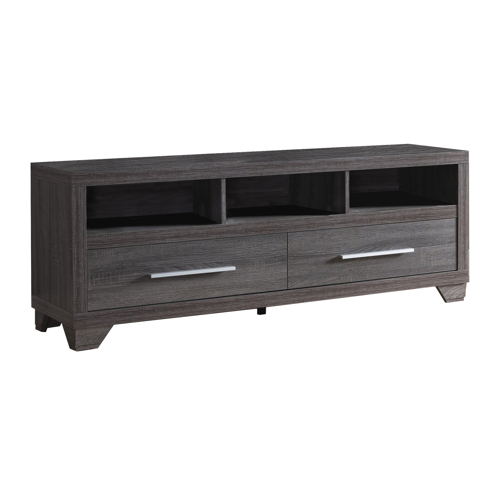 Wooden Tv Stand With Two Drawers And Three Open Shelves, Gray  By Benzara | TV Stands |  Modishstore 