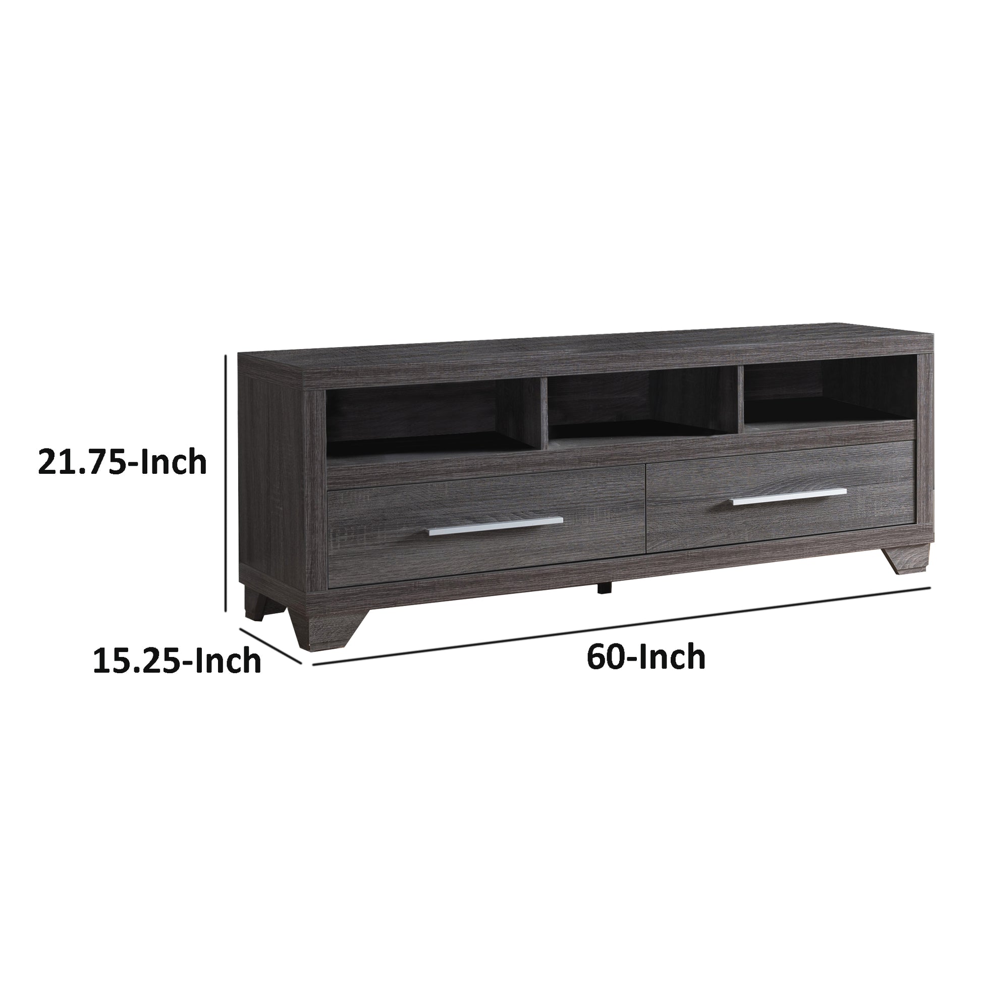 Wooden Tv Stand With Two Drawers And Three Open Shelves, Gray  By Benzara | TV Stands |  Modishstore  - 6