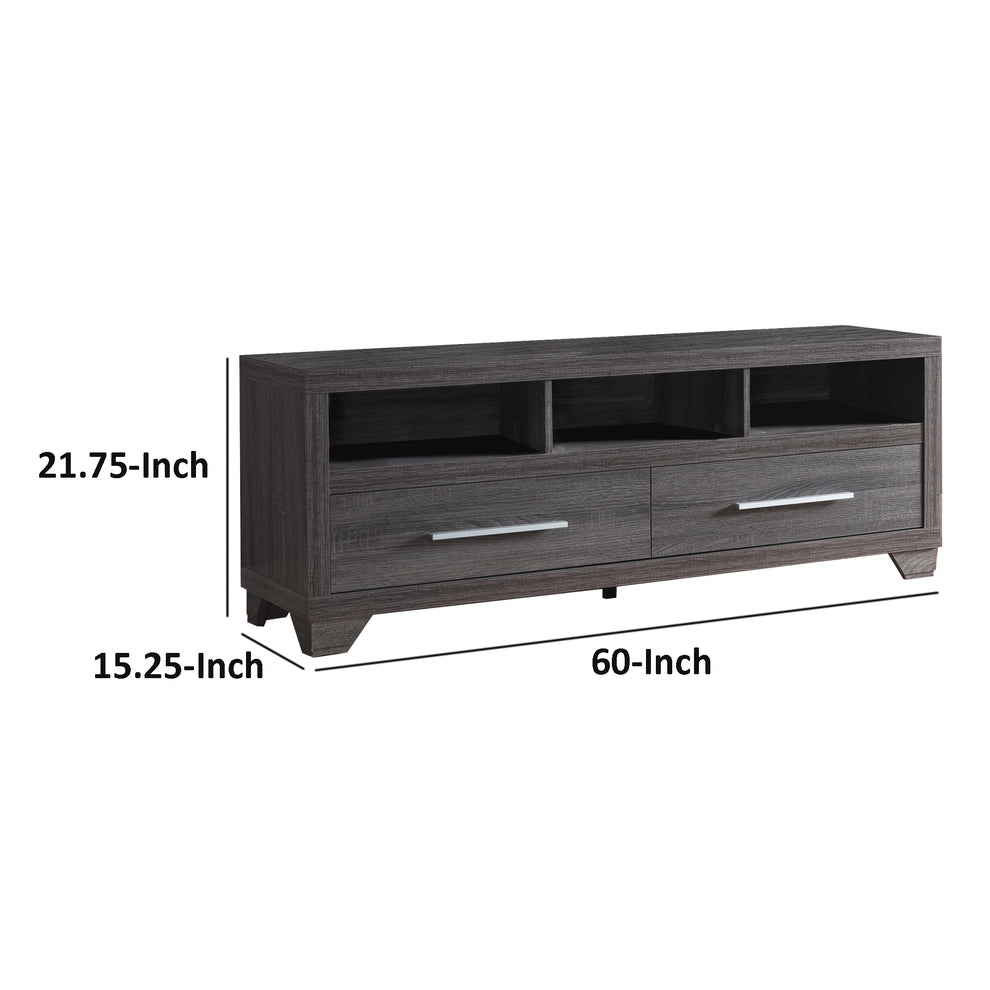Wooden Tv Stand With Two Drawers And Three Open Shelves, Gray  By Benzara | TV Stands |  Modishstore  - 6