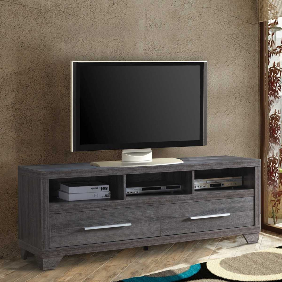 Wooden Tv Stand With Two Drawers And Three Open Shelves, Gray  By Benzara | TV Stands |  Modishstore  - 2