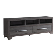 Wooden Tv Stand With Two Drawers And Three Open Shelves, Gray  By Benzara