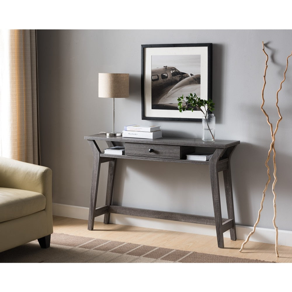 Wooden Desk With Drawer And Shelves, Distressed Gray By Benzara | Desks |  Modishstore 