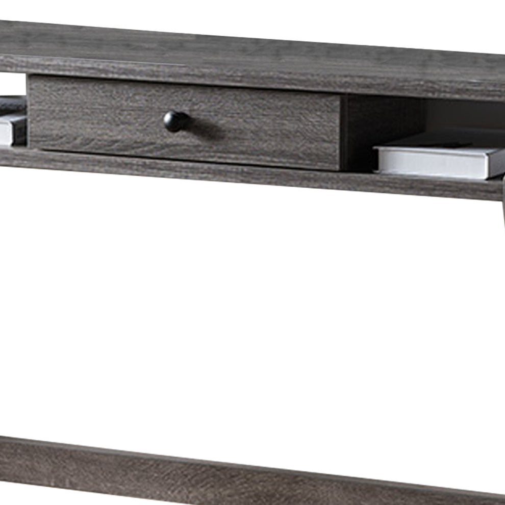 Wooden Desk With Drawer And Shelves, Distressed Gray By Benzara | Desks |  Modishstore  - 3
