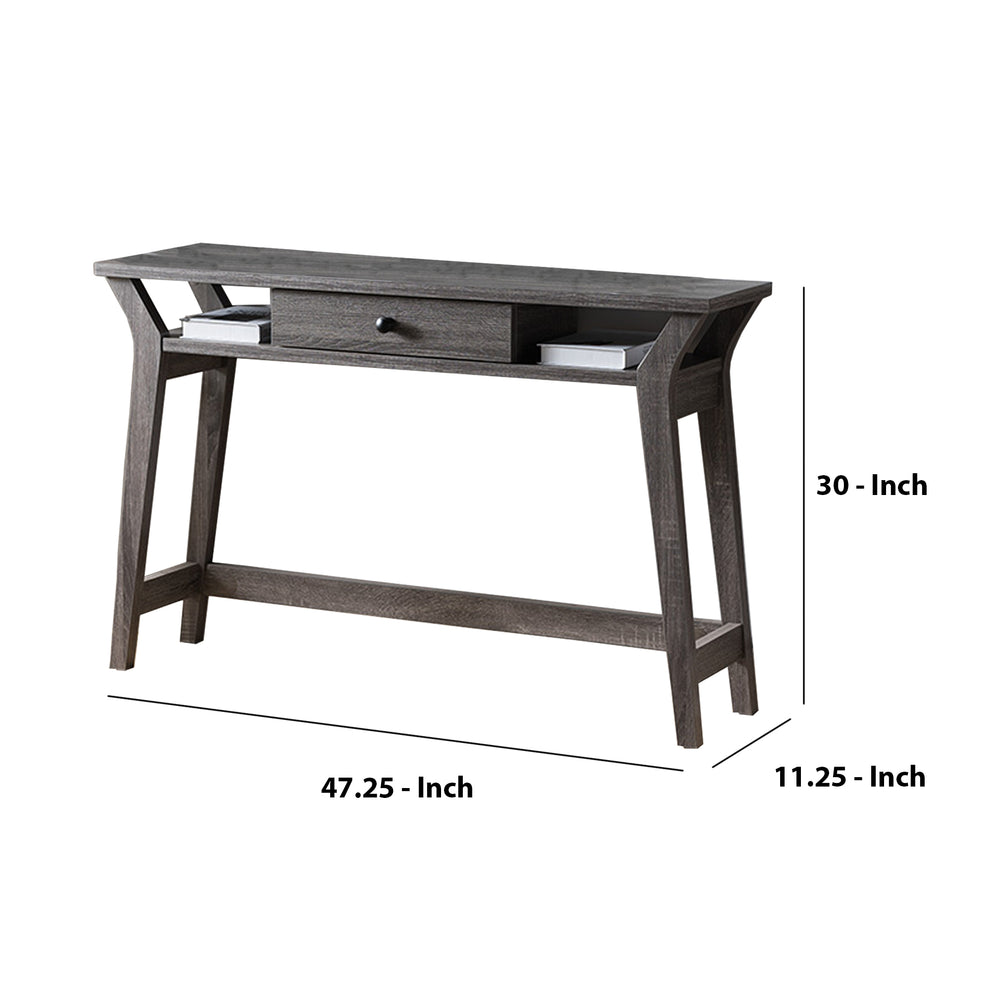 Wooden Desk With Drawer And Shelves, Distressed Gray By Benzara | Desks |  Modishstore  - 5