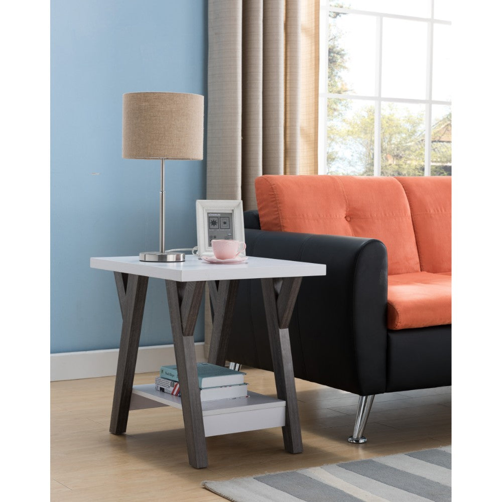 22 Inch Two Tone End Table With Bottom Shelf, White And Gray By Benzara | End Tables |  Modishstore 