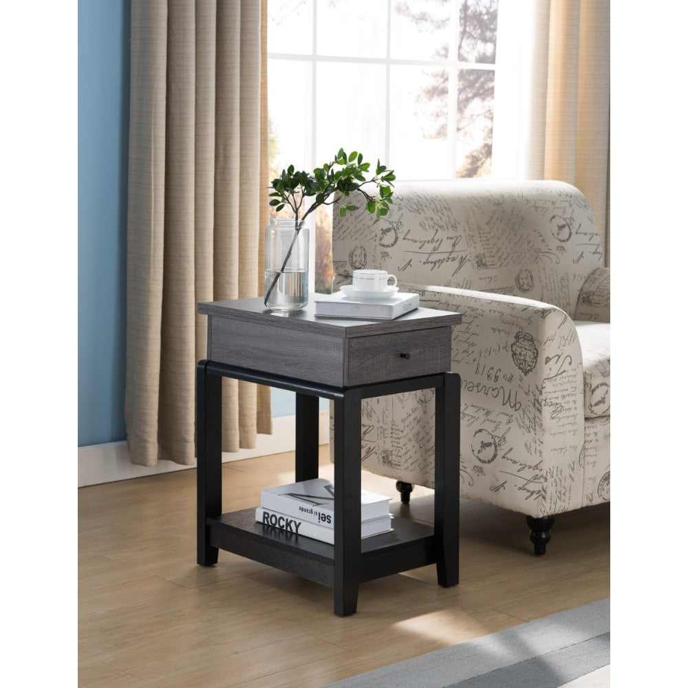 Wooden Chairside Table With Bottom Shelf, Distressed Gray And Black  By Benzara | Side Tables |  Modishstore 