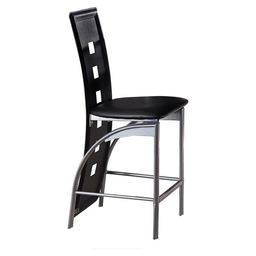 Metal & Bi-Cast Vinyl Counter Height Chair With Cut-Out Back, Set Of 2, Black By Benzara | Dining Chairs |  Modishstore 