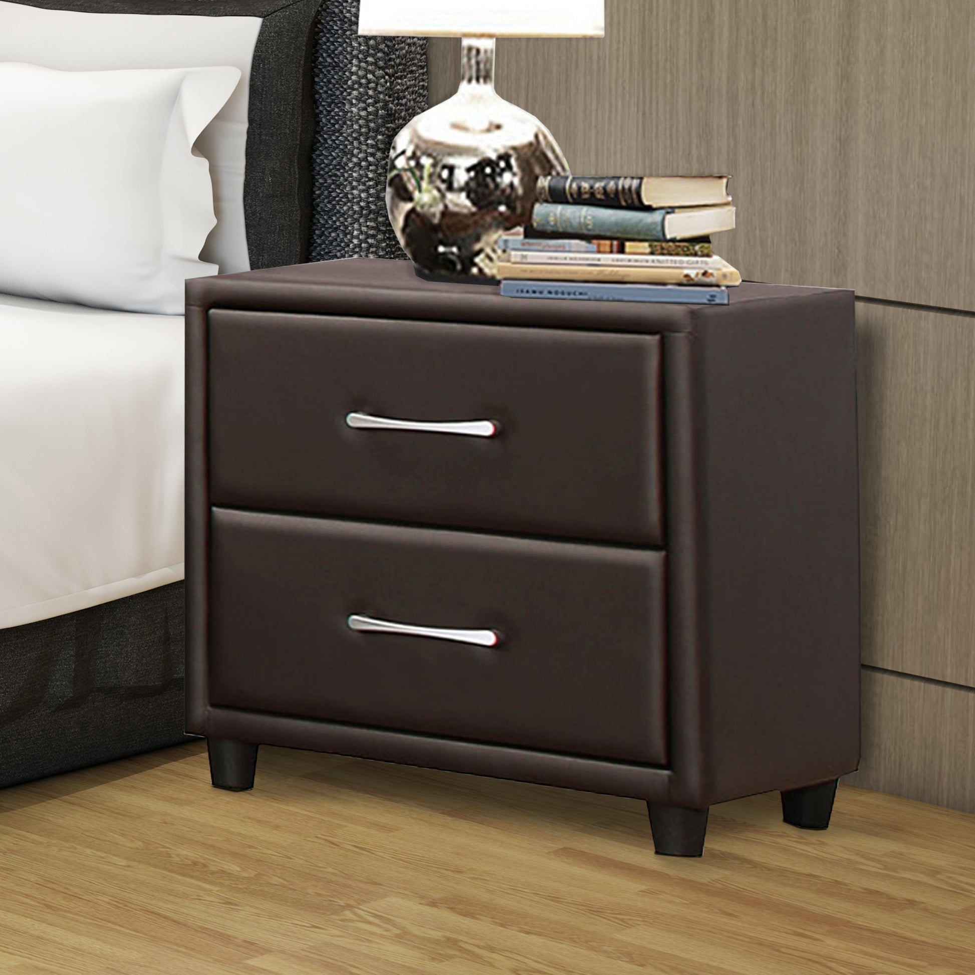 2 Drawer Night Stand In Wood And Pvc, Black By Benzara | Nightstands |  Modishstore 
