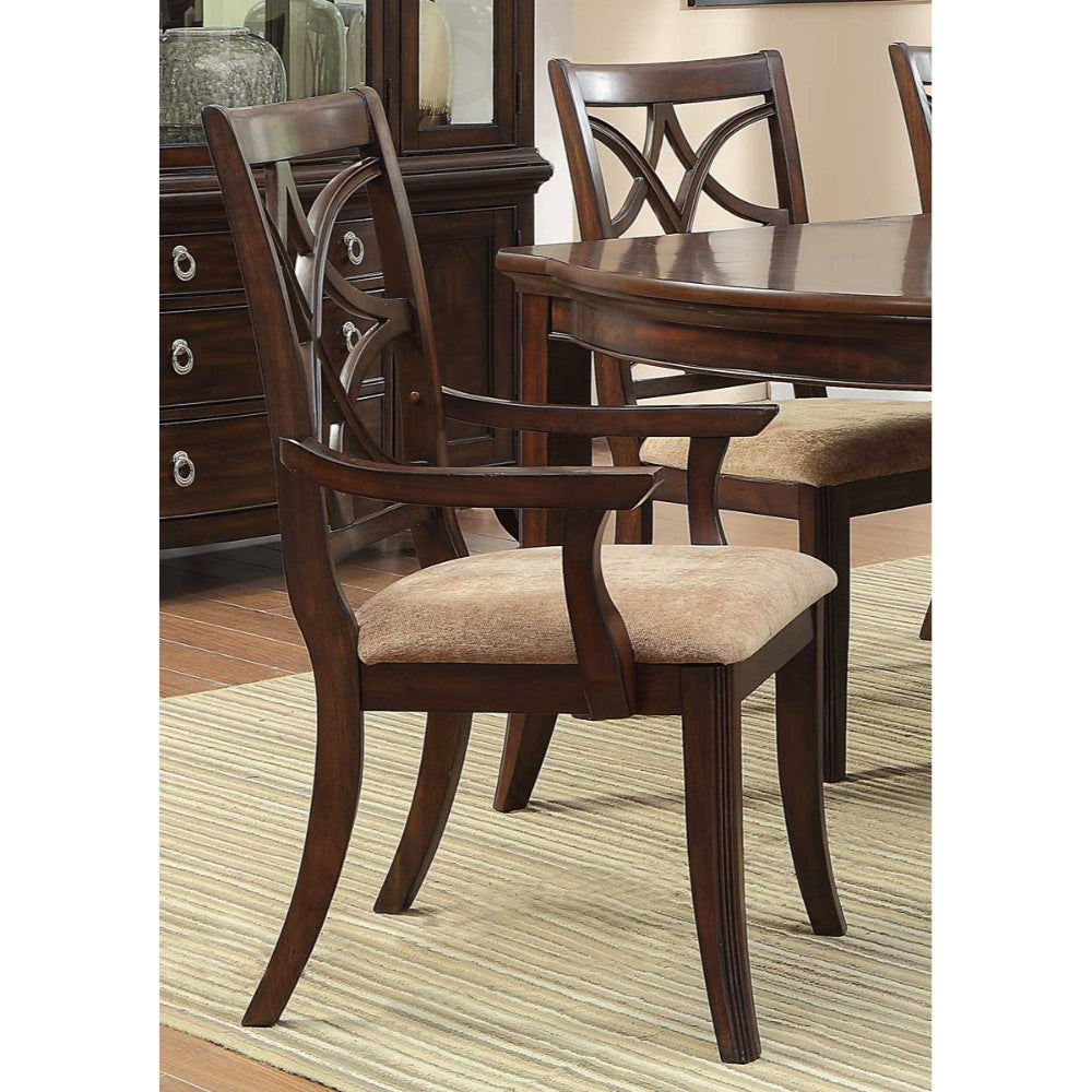 Solid Wooden Arm Chair With Beige Fabric Seat, Cherry Brown & Beige (Set Of 2)  By Benzara | Dining Chairs |  Modishstore 