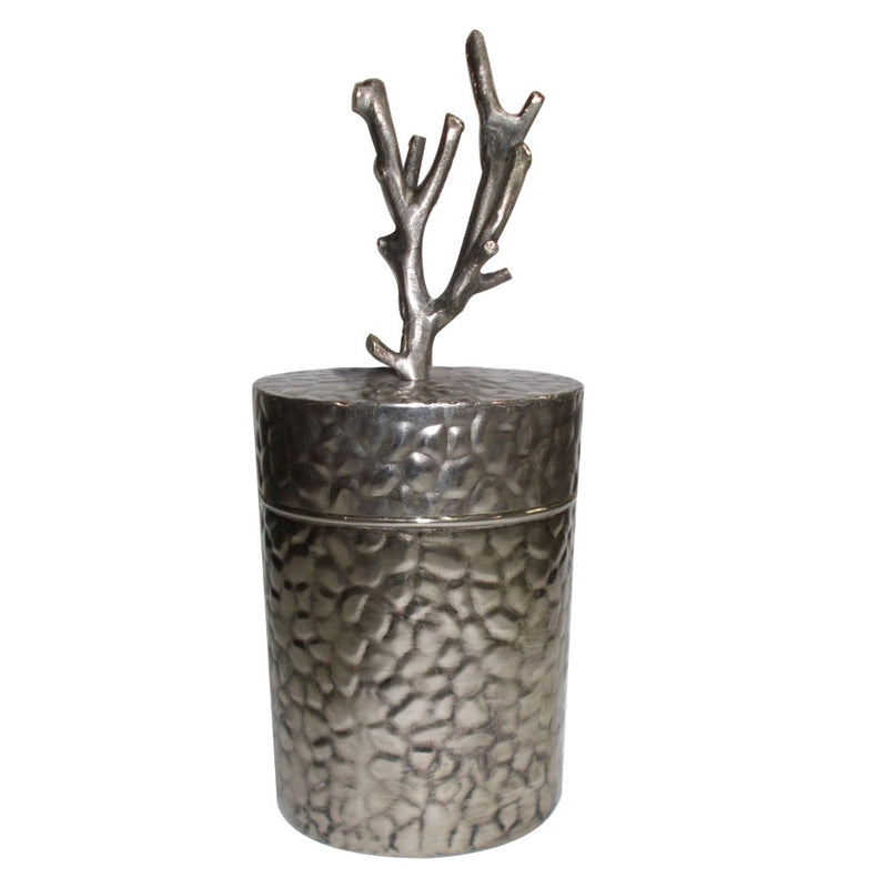 Metal Lidded Jar With Patterned Body , Silver  By Benzara | Decor |  Modishstore 