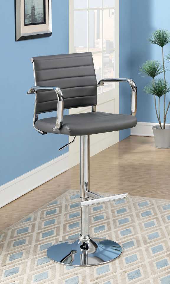 Contemporary Style Leatherette Padded Bar Stool With Arms, Gray & Silver  By Benzara | Office Chairs |  Modishstore  - 2