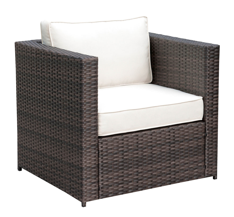 Aluminum Frame Patio Arm Chair With Cushioned Seating, Ivory & Espresso Brown  By Benzara | Outdoor Patio |  Modishstore  - 3