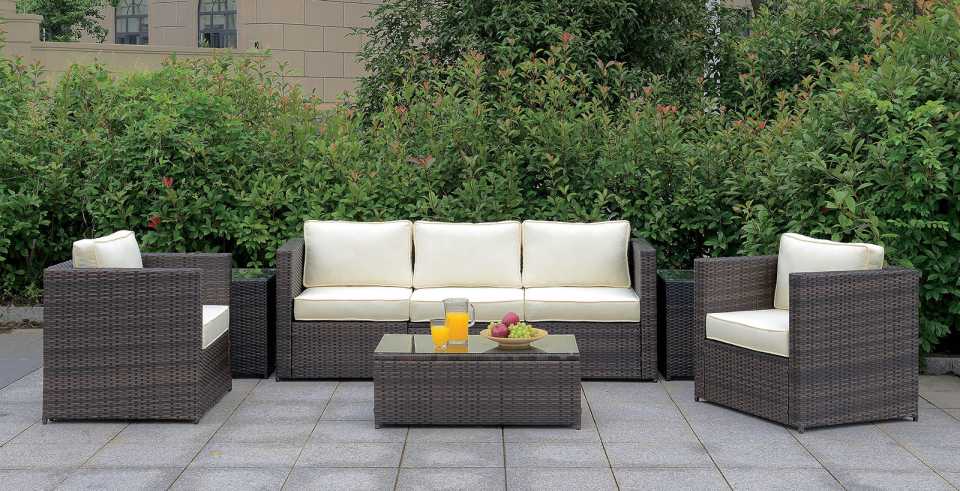 Aluminum Frame Patio Arm Chair With Cushioned Seating, Ivory & Espresso Brown  By Benzara | Outdoor Patio |  Modishstore 