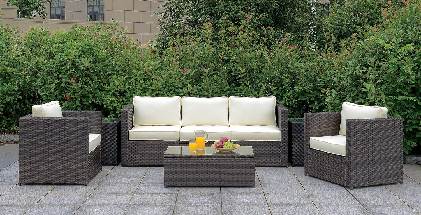 Aluminum Frame Patio Arm Chair With Cushioned Seating, Ivory & Espresso Brown  By Benzara | Outdoor Patio |  Modishstore  - 2