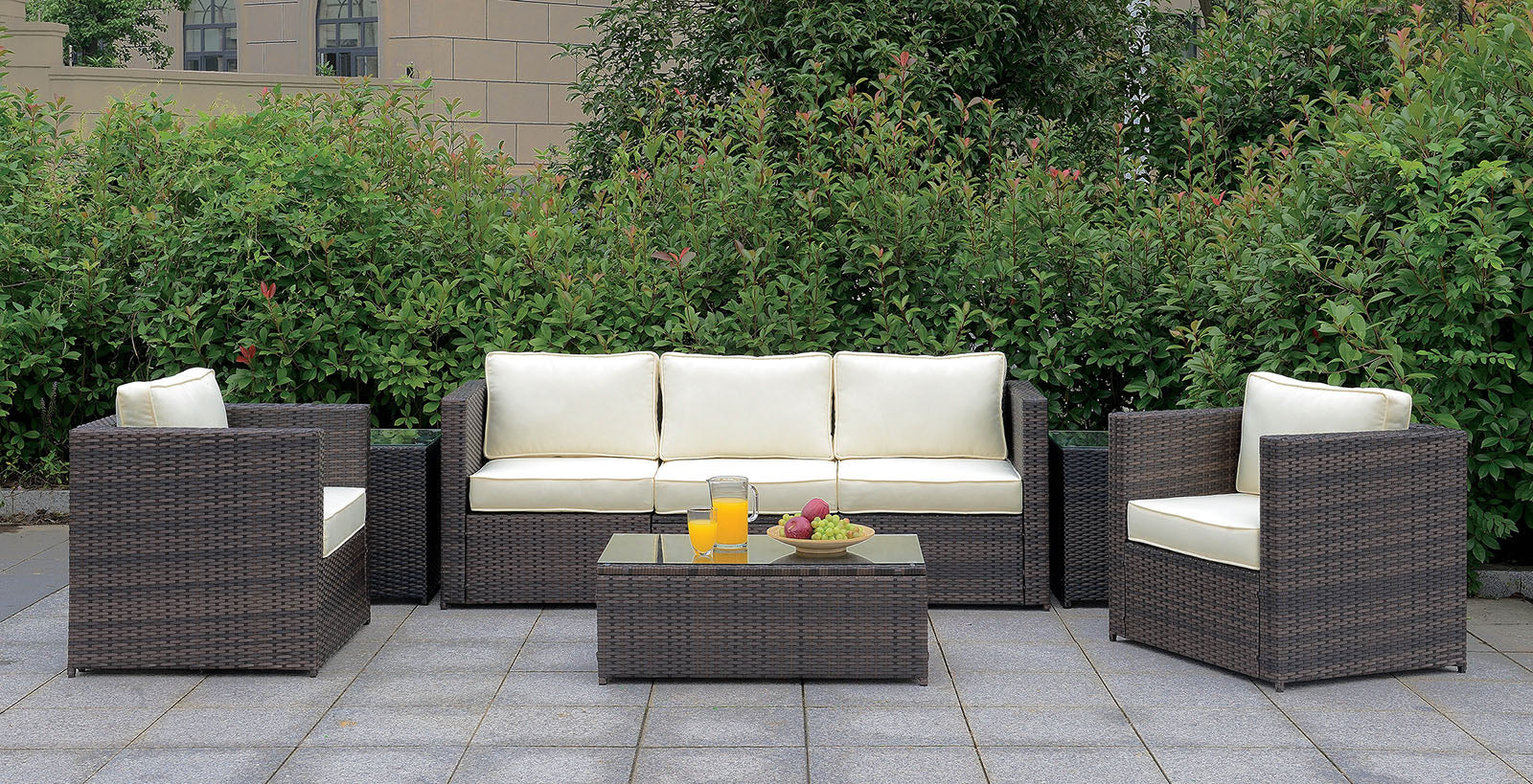 Aluminum Frame Patio Arm Chair With Cushioned Seating, Ivory & Espresso Brown  By Benzara | Outdoor Patio |  Modishstore  - 2