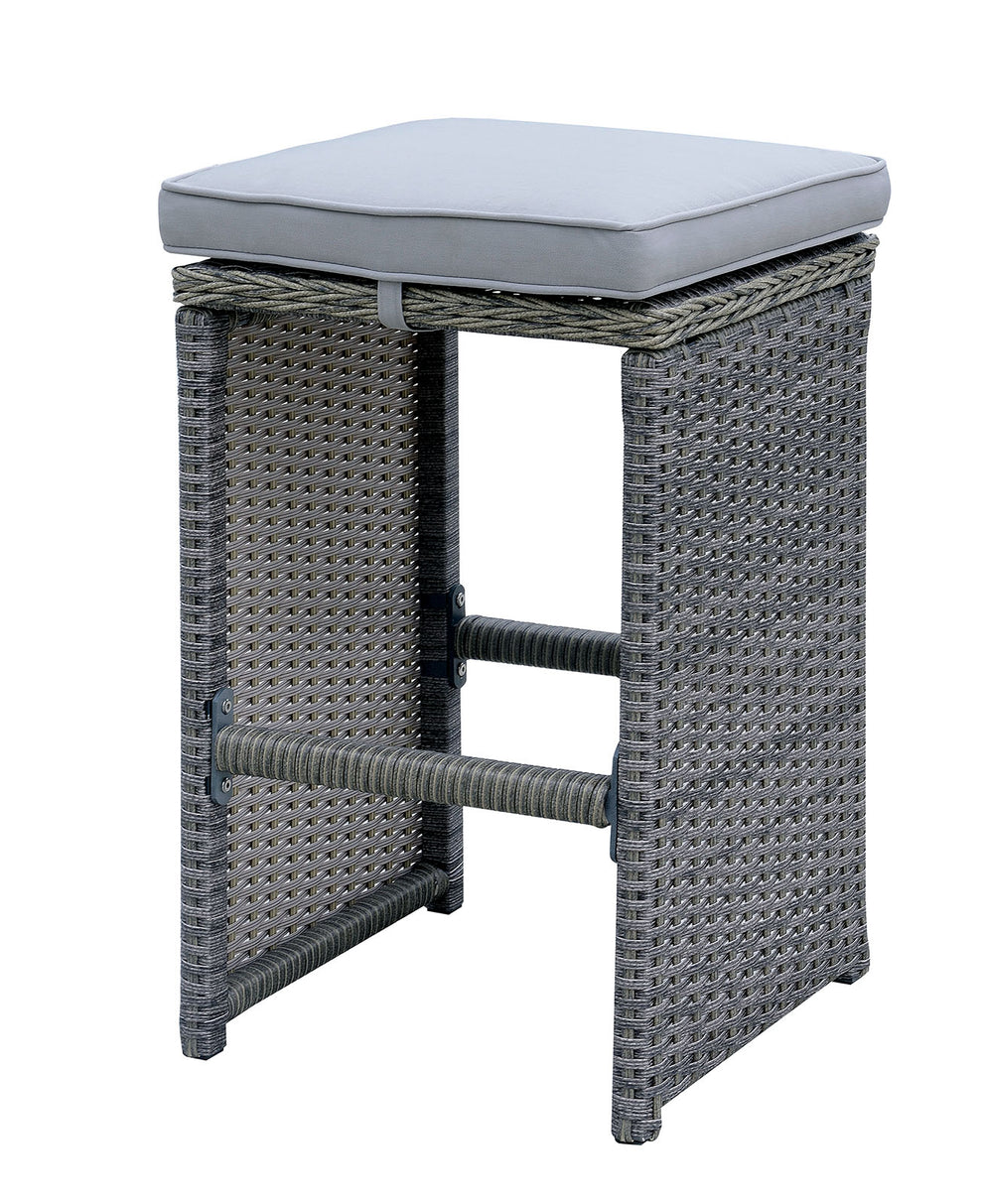 6 Piece Patio Bar Stool In Aluminum Wicker Frame And Padded Fabric Seat, Gray By Benzara | Outdoor Dining Sets |  Modishstore  - 2