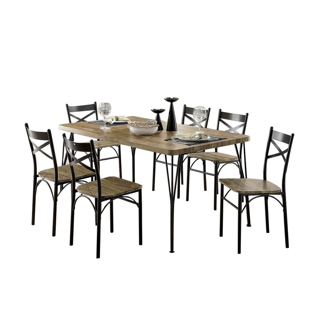 7-Piece Wooden Dining Table Set In Gray And Weathered Brown By Benzara | Dining Sets |  Modishstore 